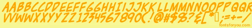 フォントZudjb – オレンジの文字が黄色の背景にあります。