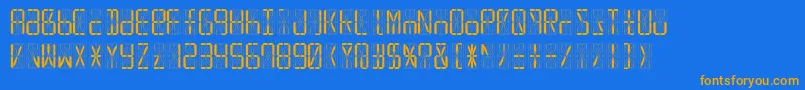 フォントLed16sgmntRegular – オレンジ色の文字が青い背景にあります。