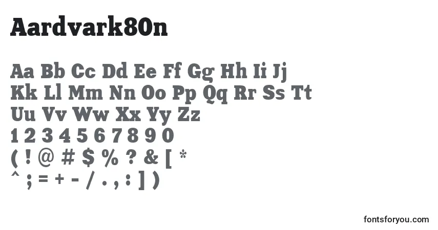 A fonte Aardvark80n – alfabeto, números, caracteres especiais