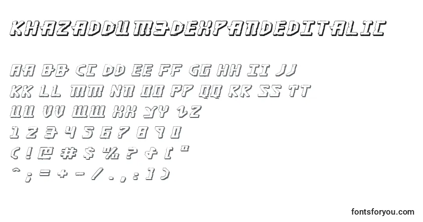 A fonte KhazadDum3DExpandedItalic – alfabeto, números, caracteres especiais