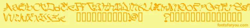 フォントMyCrazyText – オレンジの文字が黄色の背景にあります。