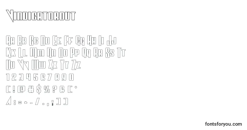 Czcionka Vindicatorout – alfabet, cyfry, specjalne znaki