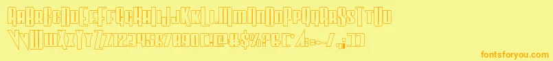 Vindicatorout-Schriftart – Orangefarbene Schriften auf gelbem Hintergrund