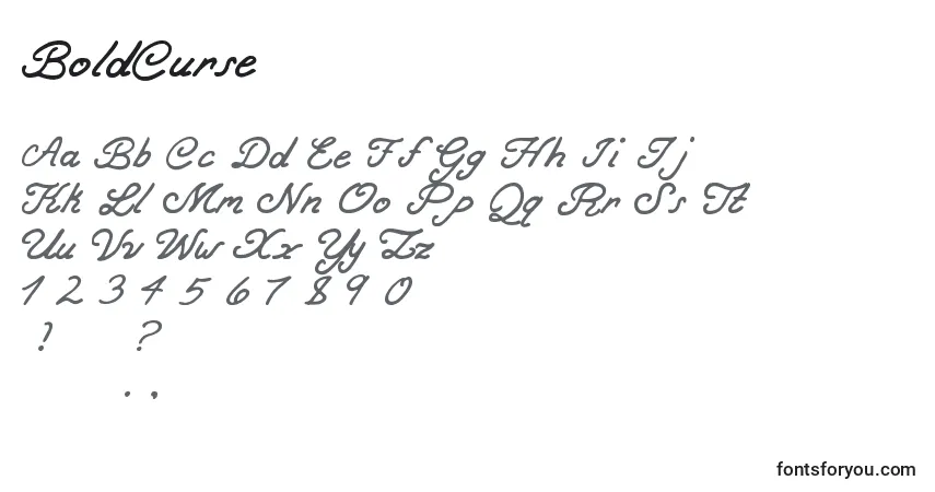 Czcionka BoldCurse – alfabet, cyfry, specjalne znaki