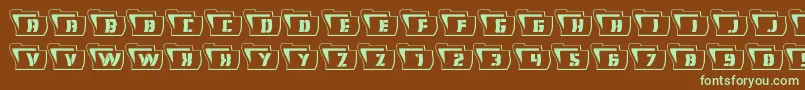 フォントEyesonlyoutwavy – 緑色の文字が茶色の背景にあります。