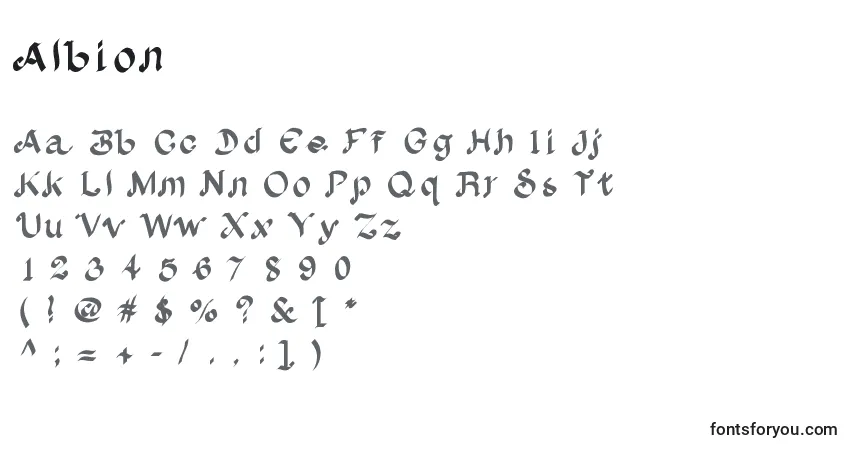 Albion-fontti – aakkoset, numerot, erikoismerkit