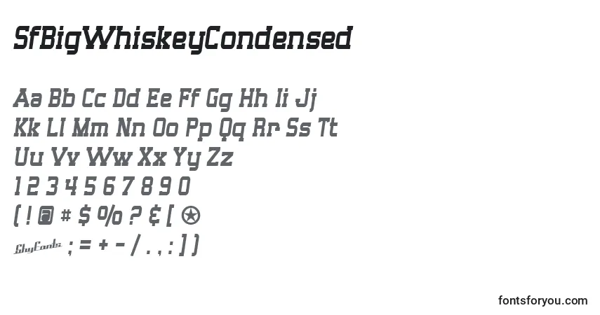Czcionka SfBigWhiskeyCondensed – alfabet, cyfry, specjalne znaki