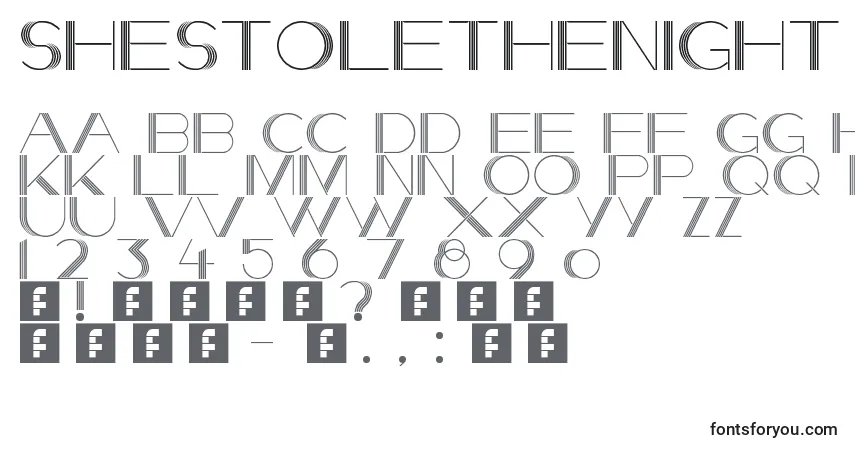 Schriftart SheStoleTheNight – Alphabet, Zahlen, spezielle Symbole