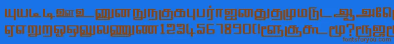 フォントTmlSquarePlain – 茶色の文字が青い背景にあります。