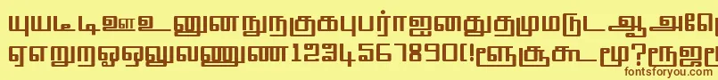 フォントTmlSquarePlain – 茶色の文字が黄色の背景にあります。