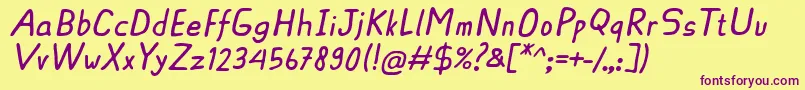 AscotaRegularItalic-Schriftart – Violette Schriften auf gelbem Hintergrund