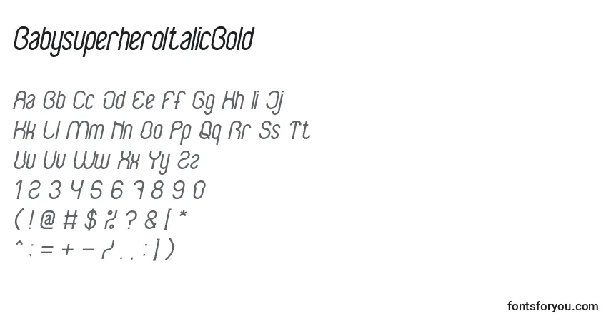 Шрифт BabysuperheroItalicBold – алфавит, цифры, специальные символы