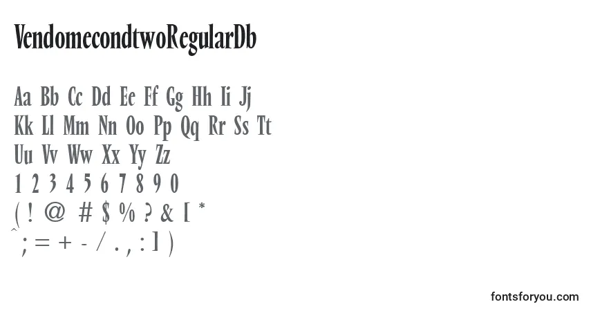 A fonte VendomecondtwoRegularDb – alfabeto, números, caracteres especiais
