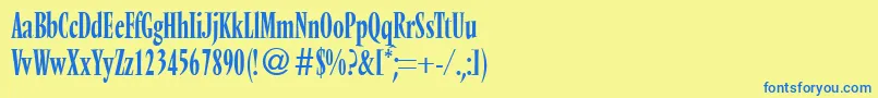 フォントVendomecondtwoRegularDb – 青い文字が黄色の背景にあります。