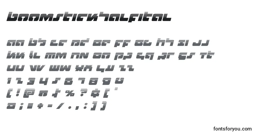Czcionka Boomstickhalfital – alfabet, cyfry, specjalne znaki
