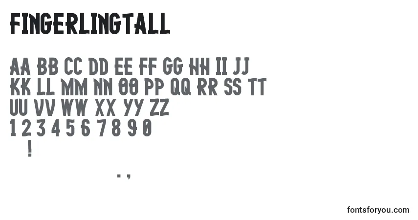Czcionka FingerlingTall – alfabet, cyfry, specjalne znaki