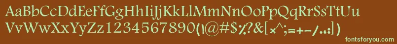 フォントKHoma – 緑色の文字が茶色の背景にあります。