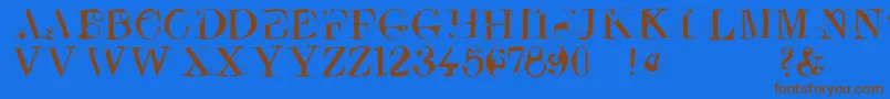 フォントCrazyconstructor – 茶色の文字が青い背景にあります。