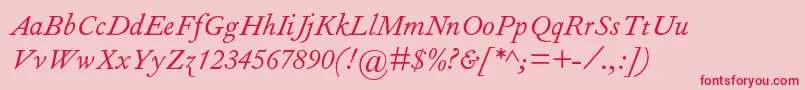 FourniermtstdItalic-Schriftart – Rote Schriften auf rosa Hintergrund