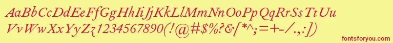 FourniermtstdItalic-Schriftart – Rote Schriften auf gelbem Hintergrund