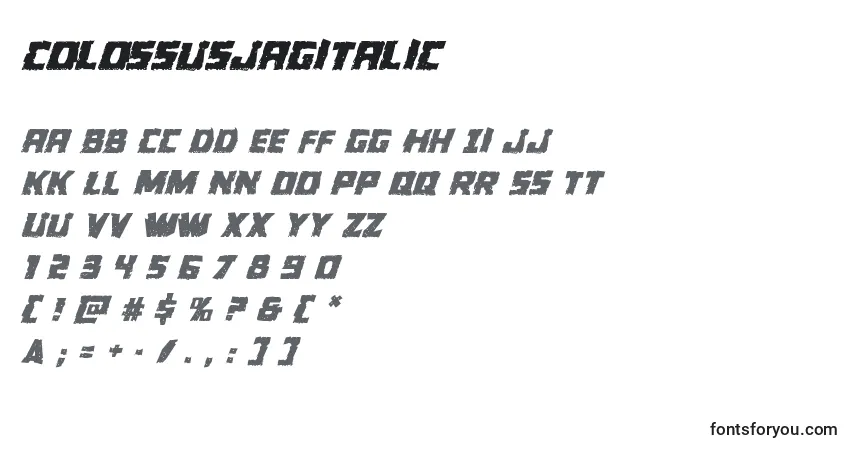Czcionka Colossusjagitalic – alfabet, cyfry, specjalne znaki