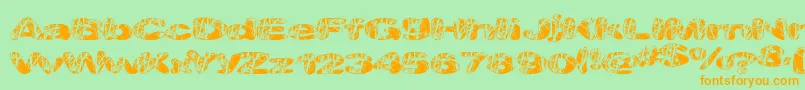 フォントMajorveins – オレンジの文字が緑の背景にあります。