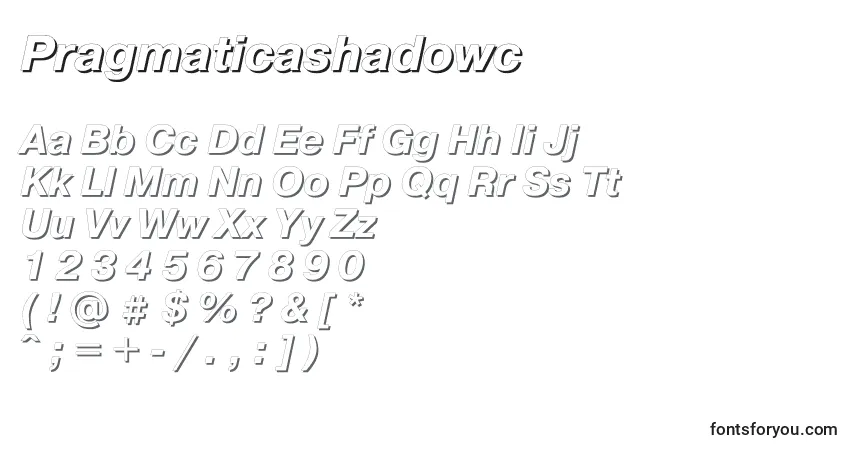 A fonte Pragmaticashadowc – alfabeto, números, caracteres especiais
