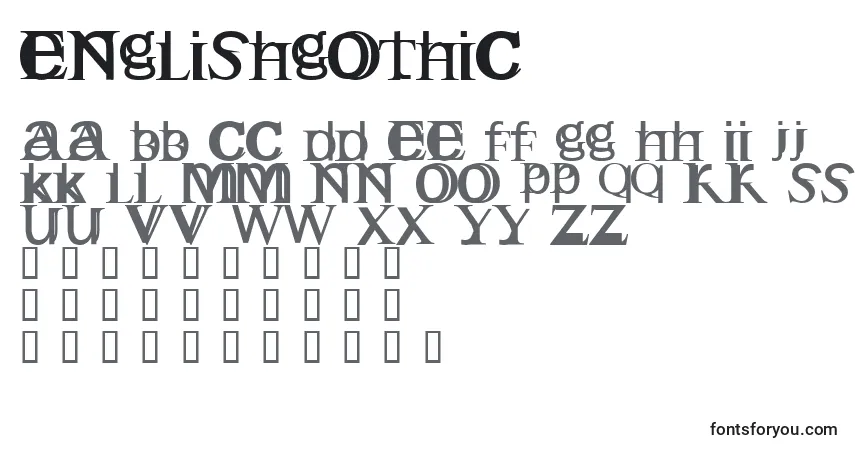 Englishgothic-fontti – aakkoset, numerot, erikoismerkit