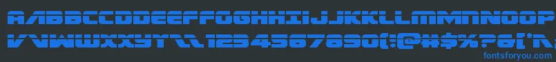 Federalescortlaser-Schriftart – Blaue Schriften auf schwarzem Hintergrund