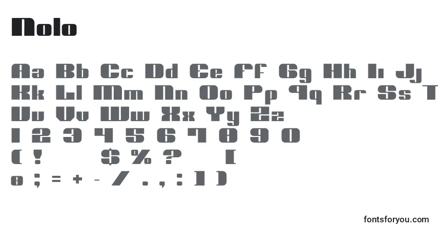 Schriftart Nolo – Alphabet, Zahlen, spezielle Symbole