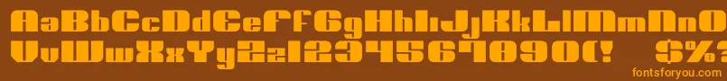 フォントNolo – オレンジ色の文字が茶色の背景にあります。