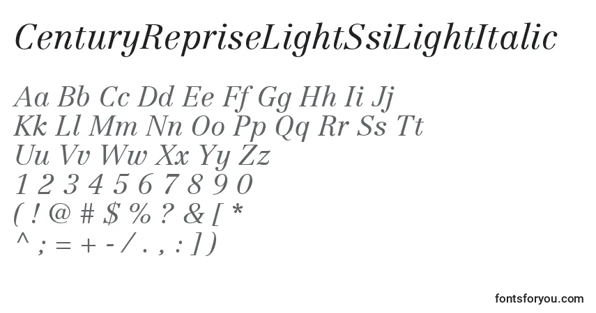 Czcionka CenturyRepriseLightSsiLightItalic – alfabet, cyfry, specjalne znaki