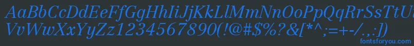 Fonte CenturyRepriseLightSsiLightItalic – fontes azuis em um fundo preto