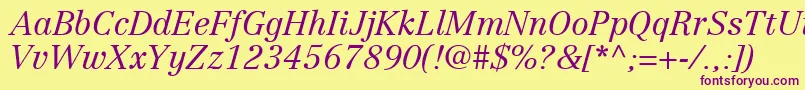 CenturyRepriseLightSsiLightItalic-fontti – violetit fontit keltaisella taustalla