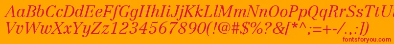 Fonte CenturyRepriseLightSsiLightItalic – fontes vermelhas em um fundo laranja