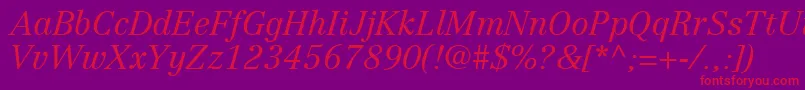 Fonte CenturyRepriseLightSsiLightItalic – fontes vermelhas em um fundo violeta