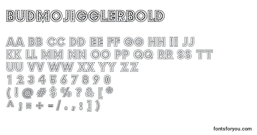 Schriftart BudmoJigglerBold – Alphabet, Zahlen, spezielle Symbole