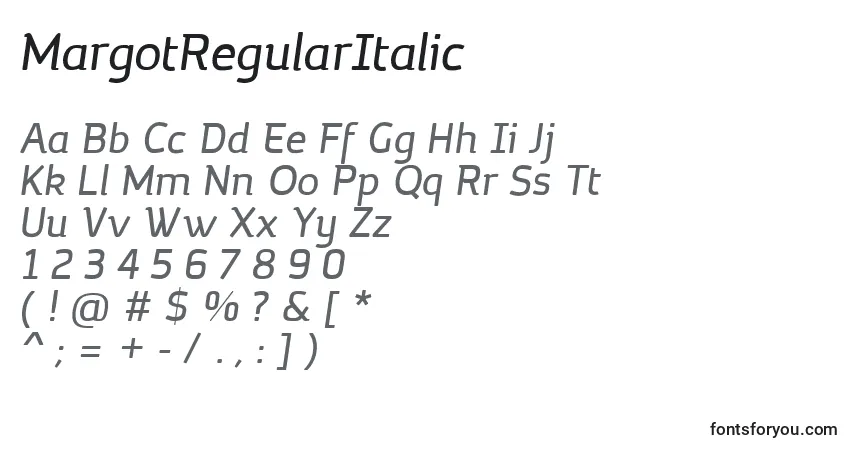 Schriftart MargotRegularItalic – Alphabet, Zahlen, spezielle Symbole