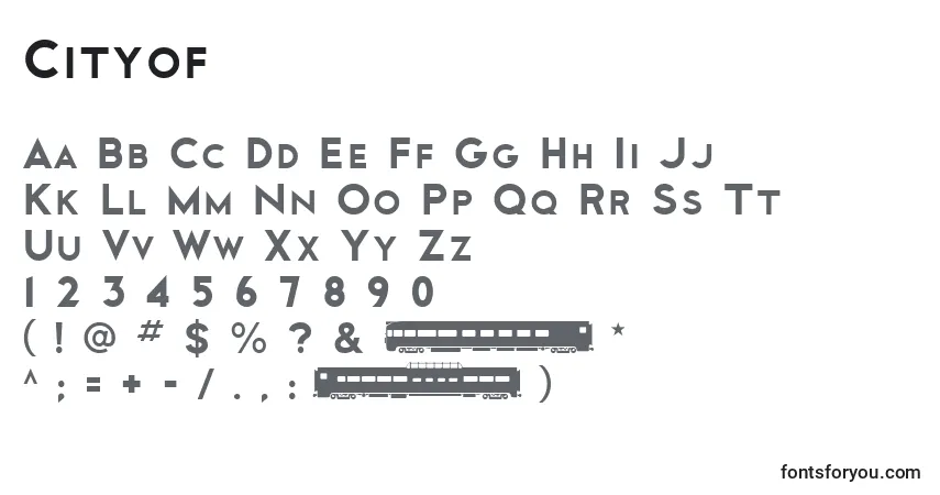 Шрифт Cityof – алфавит, цифры, специальные символы