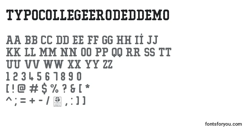 Schriftart TypoCollegeErodedDemo – Alphabet, Zahlen, spezielle Symbole