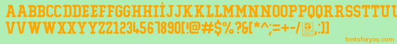 フォントTypoCollegeErodedDemo – オレンジの文字が緑の背景にあります。