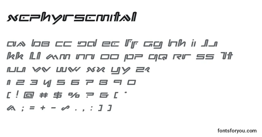Czcionka Xephyrsemital – alfabet, cyfry, specjalne znaki