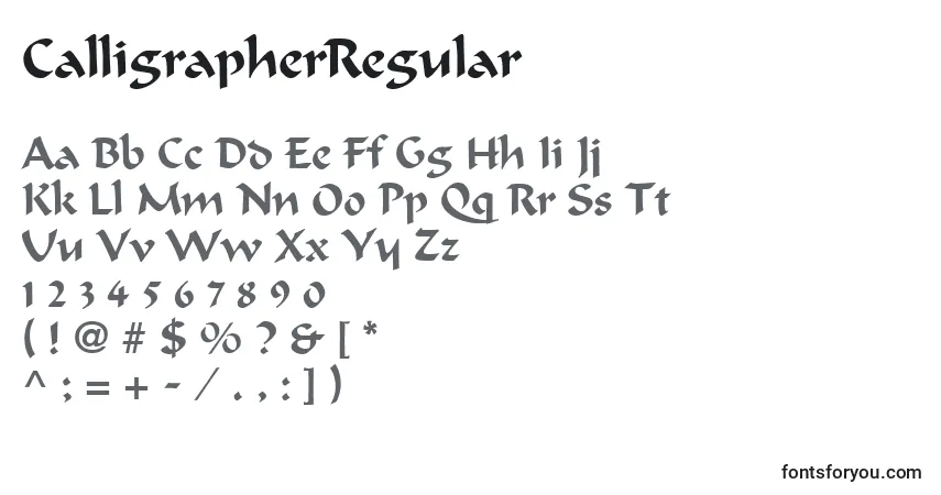 A fonte CalligrapherRegular – alfabeto, números, caracteres especiais