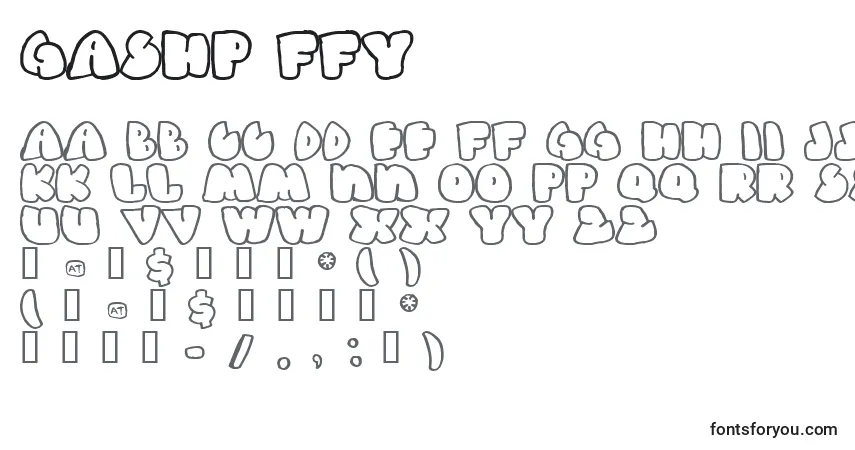 Czcionka Gashp ffy – alfabet, cyfry, specjalne znaki