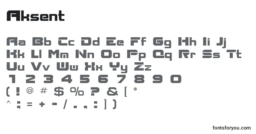 A fonte Aksent – alfabeto, números, caracteres especiais