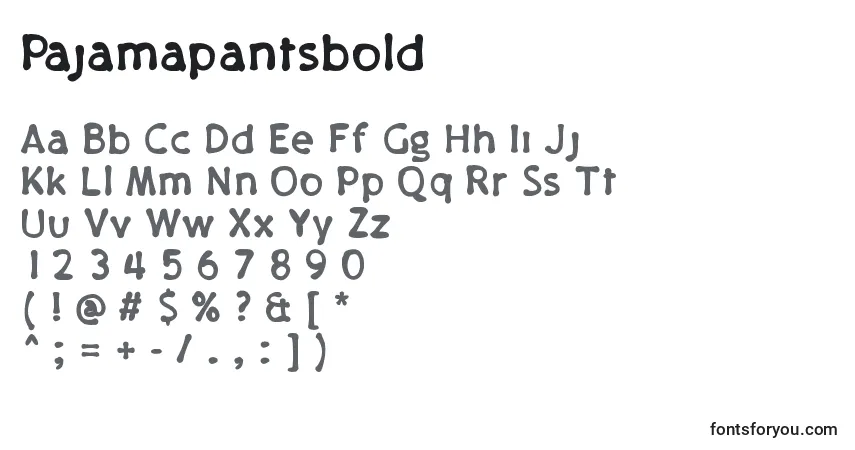 A fonte Pajamapantsbold – alfabeto, números, caracteres especiais