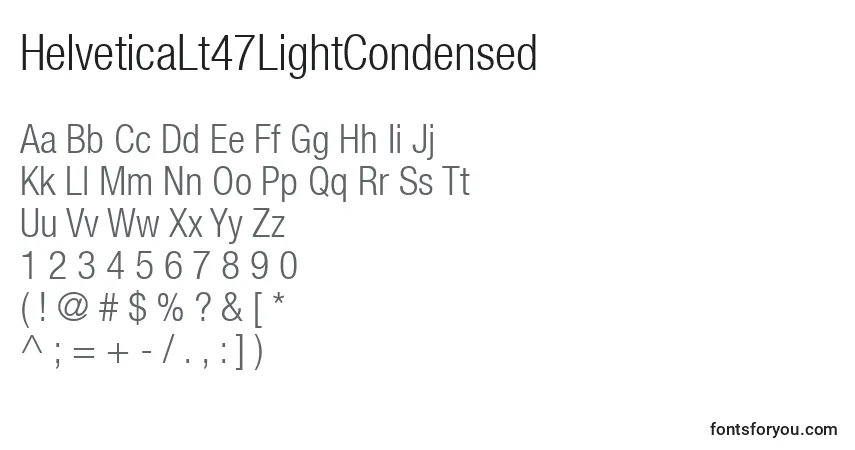 A fonte HelveticaLt47LightCondensed – alfabeto, números, caracteres especiais