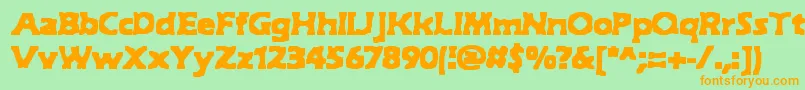 フォントHyde – オレンジの文字が緑の背景にあります。