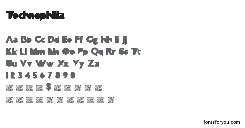 Schriftart Technophilia – Alphabet, Zahlen, spezielle Symbole