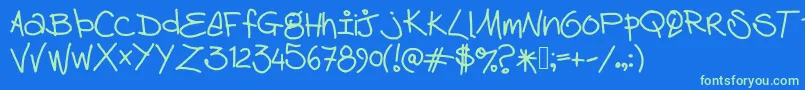 Czcionka Debhandwriting – zielone czcionki na niebieskim tle